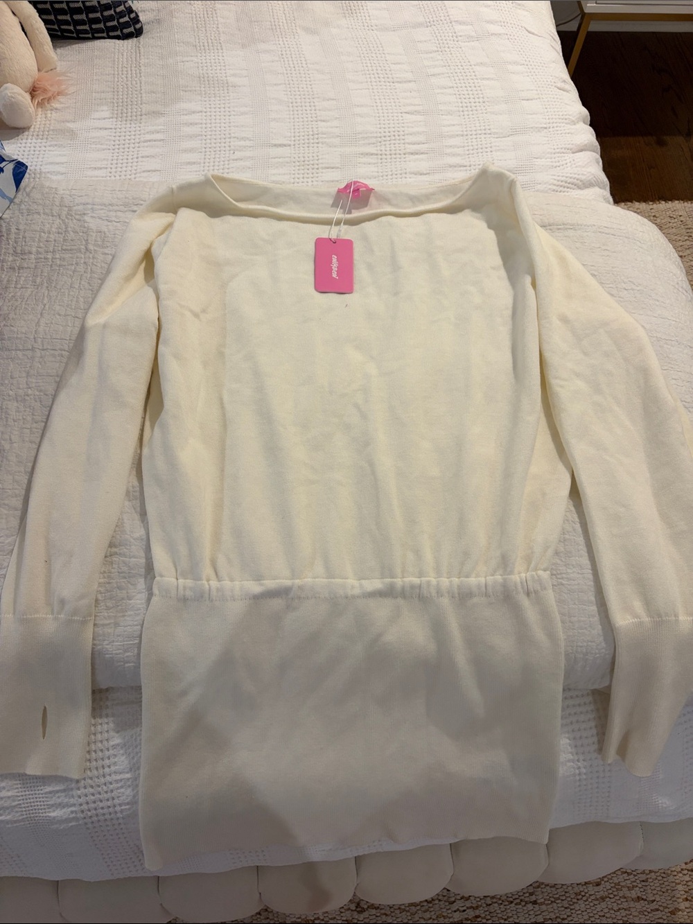 Edikted Long Sleeve Cream Pullover Dress